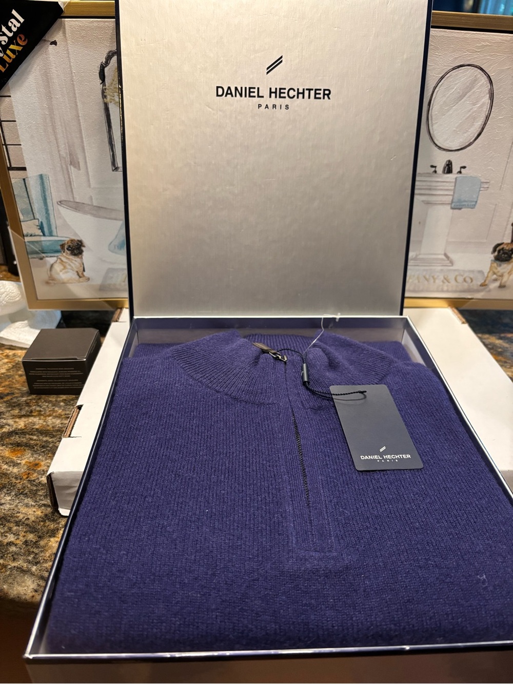 Daniel Hechter Men's 1/4 Zip Mock 100% Double Cashmere Sweater in Deep Purple